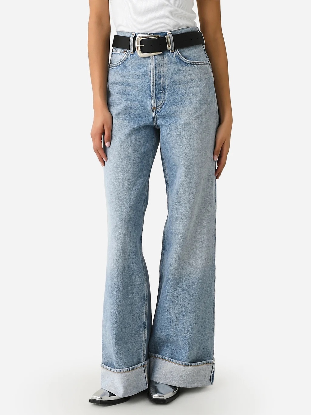 Agolde Dame Wide Leg Cuffed Jeans Blue Size 30